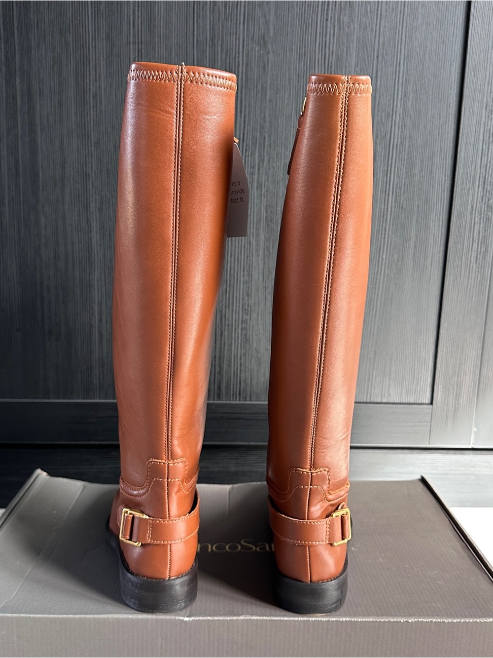 NIB Franco Sarto Cognac Wide Calf Merina Knee‑High Riding Boots 7.5 Equestrian - Picture 13 of 14